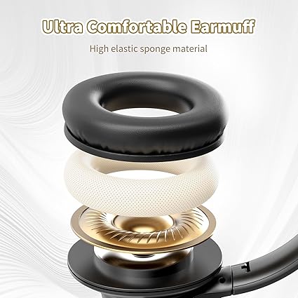 KVIDIO Bluetooth Headphones Over Ear, 65 Hours Playtime Wireless Headphones with Microphone, Foldable Lightweight Headset with Deep Bass, HiFi Stereo Sound for Travel Work Cellphone - Image 4