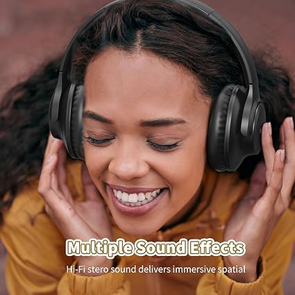 KVIDIO Bluetooth Headphones Over Ear, 65 Hours Playtime Wireless Headphones with Microphone, Foldable Lightweight Headset with Deep Bass, HiFi Stereo Sound for Travel Work Cellphone - Image 2